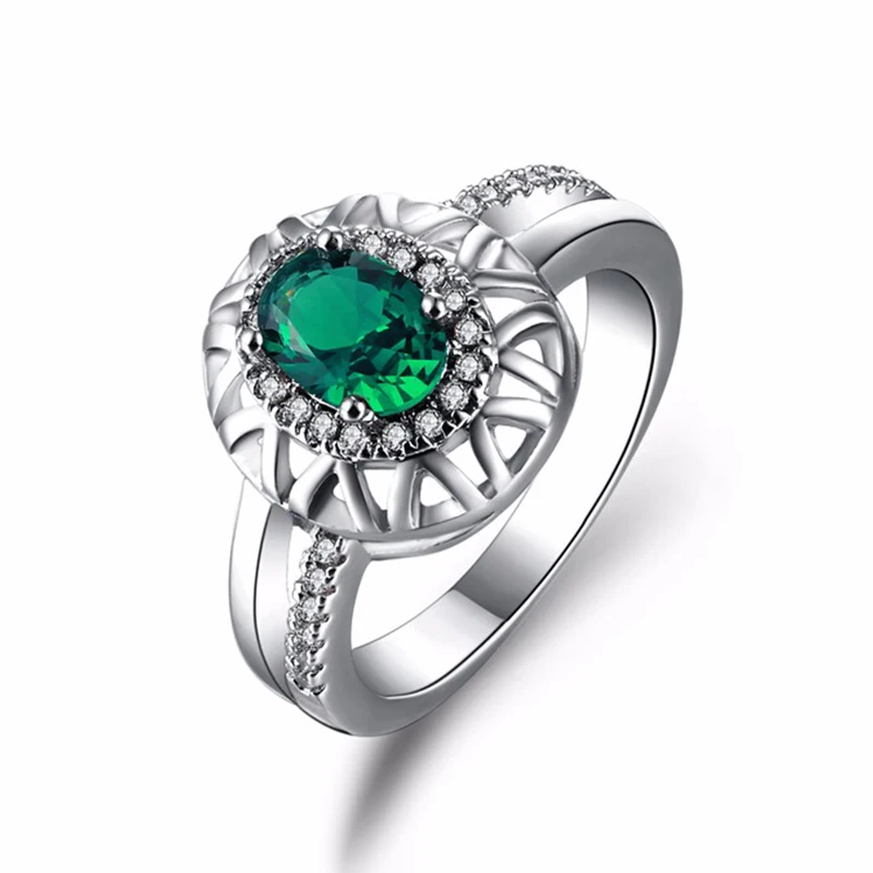 Набор из ожерелья и кольца с зеленым камнем кристаллами 1 ожерелье кольцо белый