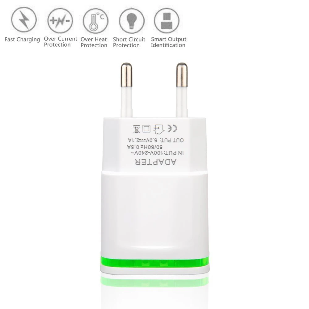 (EU / US Plug) Dual USB 5V/2.1A LED Light AC Home Travel Charger for iPhone X XR XS Max 8 7 Plus 6S 6 SE 5S iPod Touch 5 | Мобильные