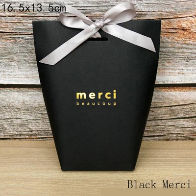 16.5x13.5cm Merci 5 шт. высококлассные черно-белые бронзовые "Merci" Сумки для конфет французские спасибо Свадебные сувениры Подарочная коробка посылка на день рождения - Цвет: 16.5x13.5cm Merci