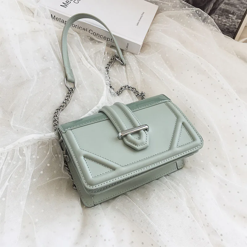 19 CM Green Элегантная Женская Мини квадратная сумка с клапаном летняя новая качественная кожаная женская дизайнерская сумка с замком на цепочке сумка через плечо - Цвет: 19 CM Green