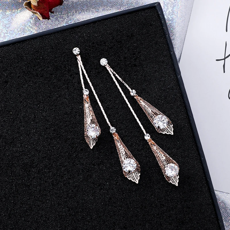 2018 корейская мода Полые Листья Сплав на цепочке с длинными кисточками Висячие