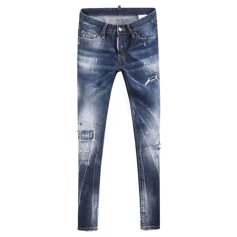 2017 New Designer Brand Women's Jeans Patchwork Stretch Slim Fit Ripped Denim Pants Skinny Woman Mid Waist Femme Top |