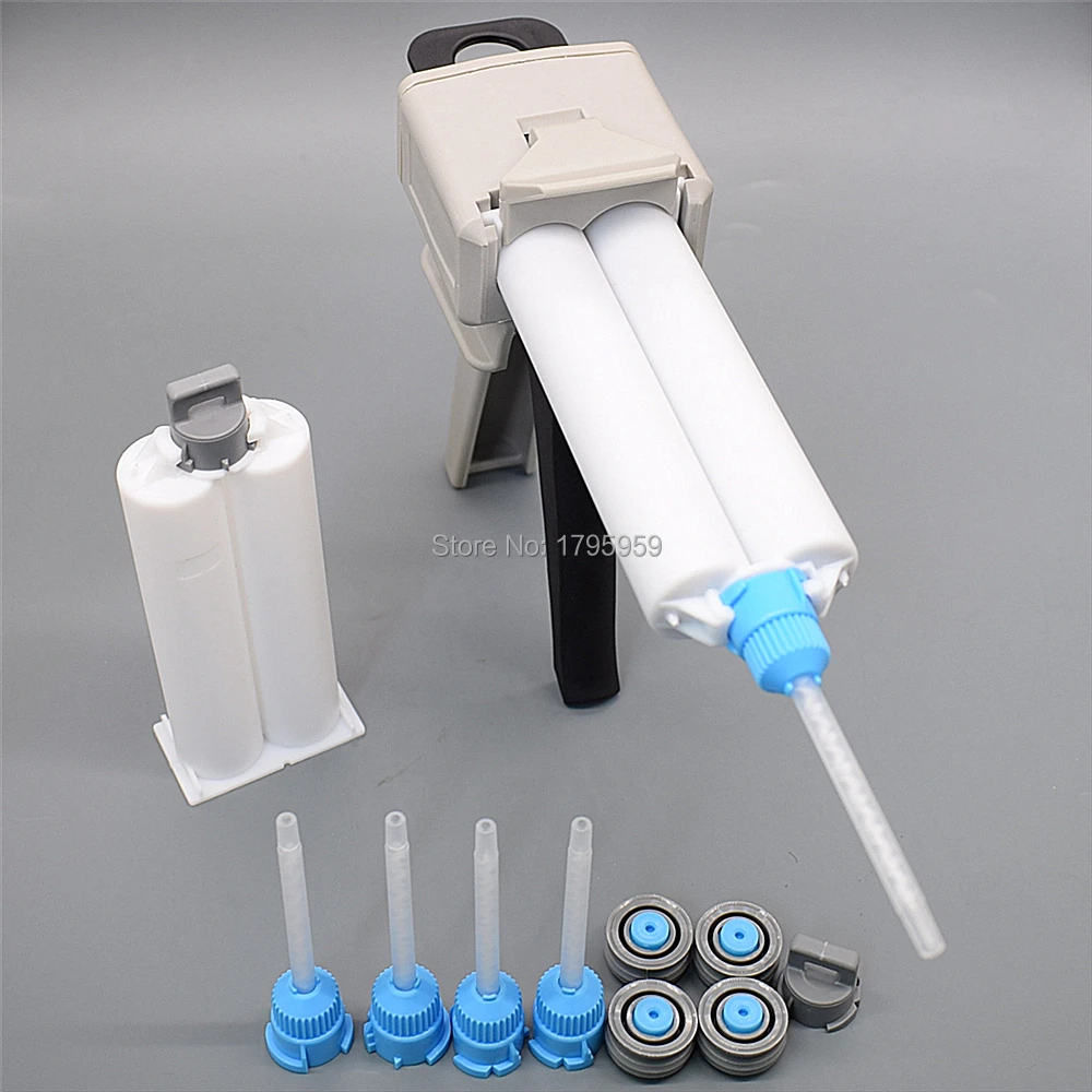 

50ml Manual Glue Gun 1:2 AB Glue Applicator Caulking Gun Dispenser with Static Mixing Nozzle 50ml Empty Dual-Barrel Cartridge
