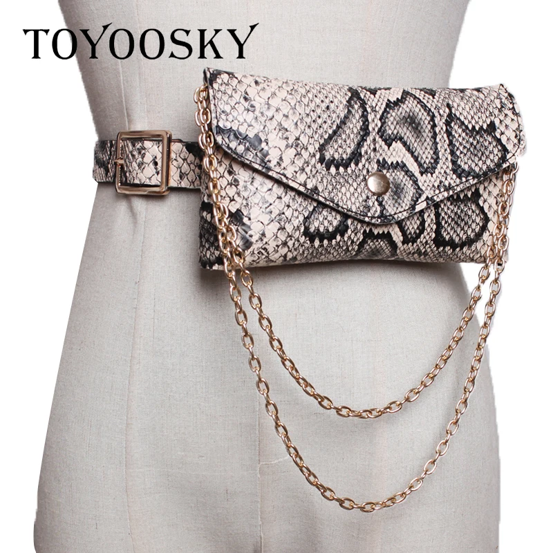 

TOYOOSKY Chain Aduit Women 2019 Spring Autumn Solid Color Belt Female Snake Pattern Crocodile Pattern Mini Pocket Waist Belt