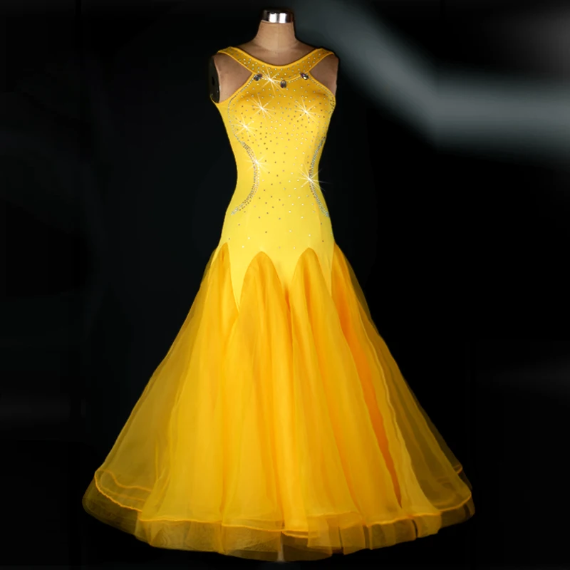 

Ballroom sexy sleeveless competition crystal dresses modern waltz foxtrot standard ballroom dress for women