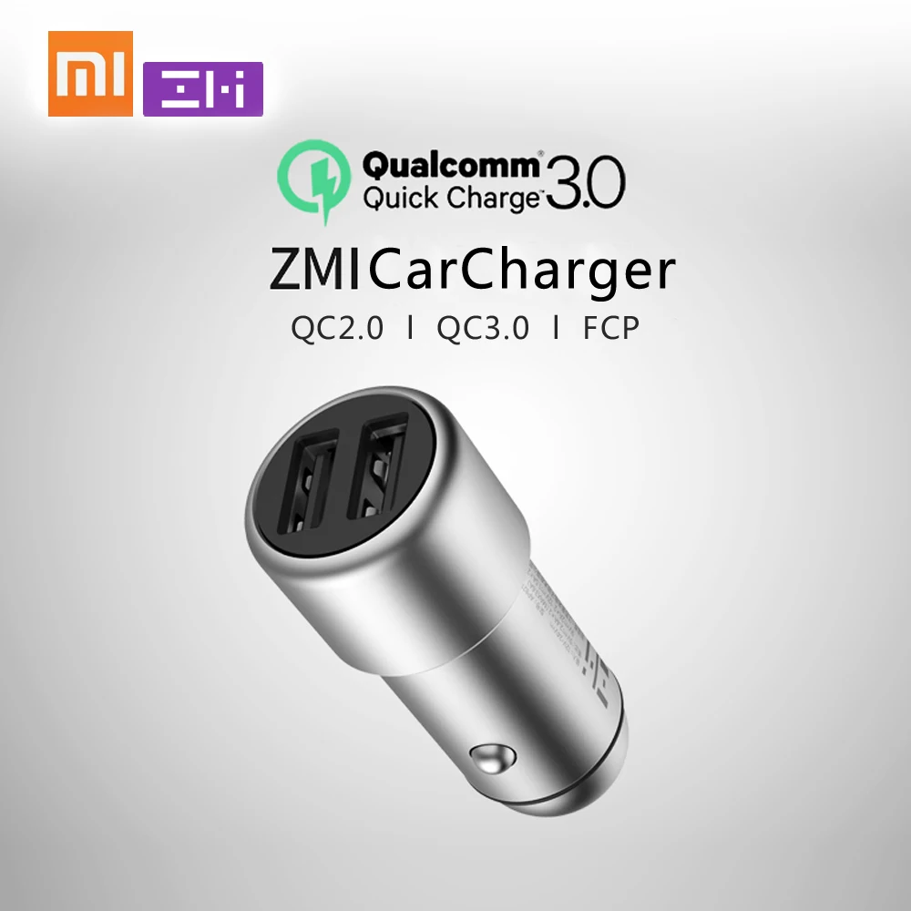 Оригинальное автомобильное зарядное устройство Xiaomi ZMI, двойное USB QC3.0, быстрая зарядка, 5 В, 2,4 А, металл, подходит для iPhone, samsung, iPad, huawei, LG, смартфона