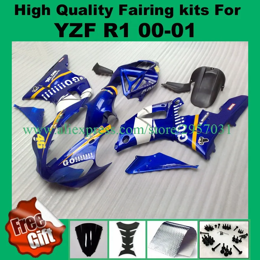 

Free screws+gifts For Injection Mold Motorcycle Fairing Fit Yamaha YZF-R1 00 01 Blue Yellow YZF 1000 2000 2001 Body Kit