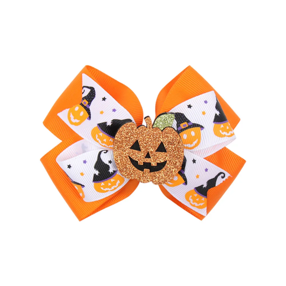 3 4," заколки для волос на Хэллоуин, детские заколки для волос ручной работы в виде тыквы, лента с бантом, вечерние аксессуары для волос - Цвет: 3