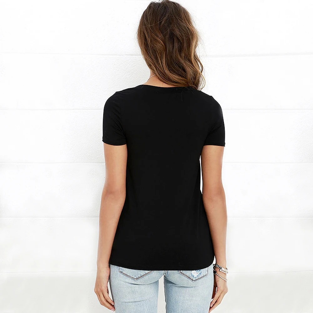 Летние модные женские футболки с коротким рукавом сексуальные рубашки глубоким v