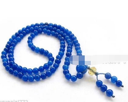 xiuli 002915 Rare 108 Blue Jade Gem Beads Tibetan Buddhist Prayer Mala Necklace (c0323) | Украшения и аксессуары