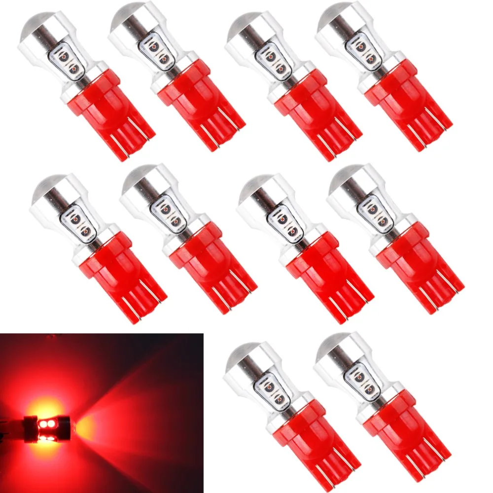 10 шт. T10 красный CANBUS ОВС безошибочную луковицы подкладке излучатель СИД DRL 194 W5W