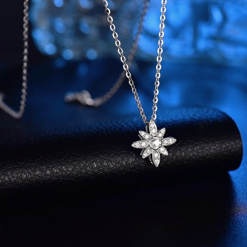 Ожерелье с подвеской в форме цветка и бриллианта белое золото 18 карат|real 18k gold|gold