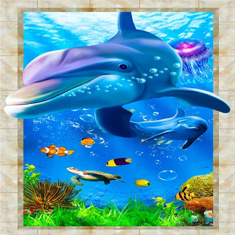 Бесплатная Доставка на заказ Sea World 3D полы обои гостиная ванная комната