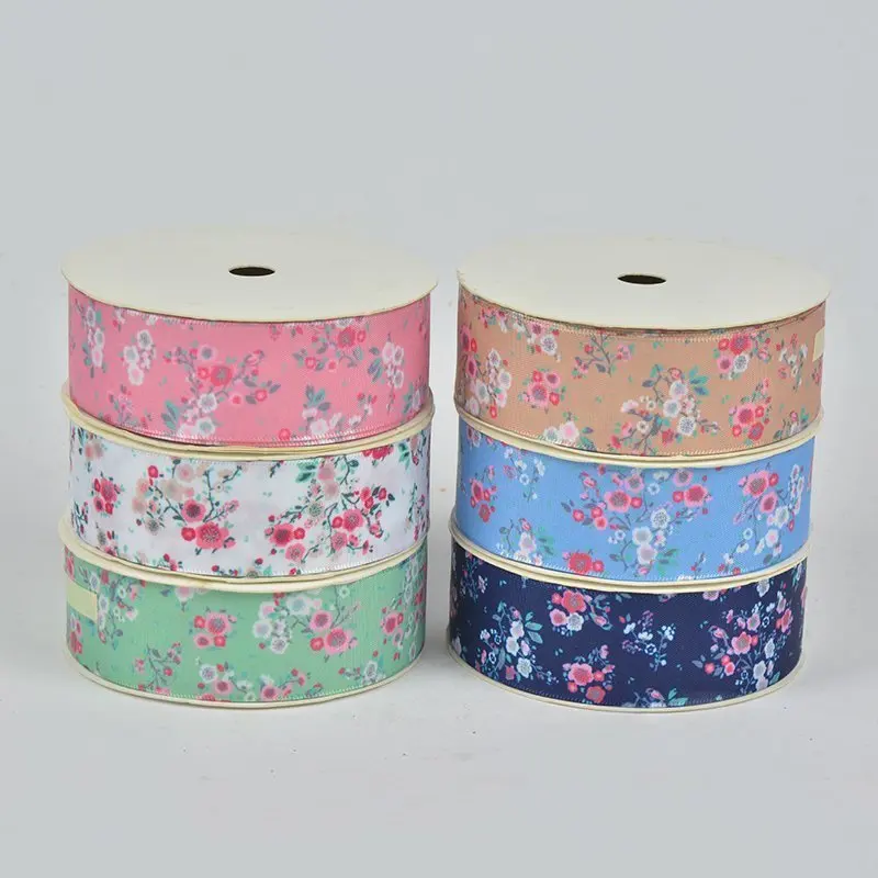 Атласная лента для волос с цветочным принтом 1 дюйм 25 мм|satin ribbon|flower ribbonflower pattern ribbon