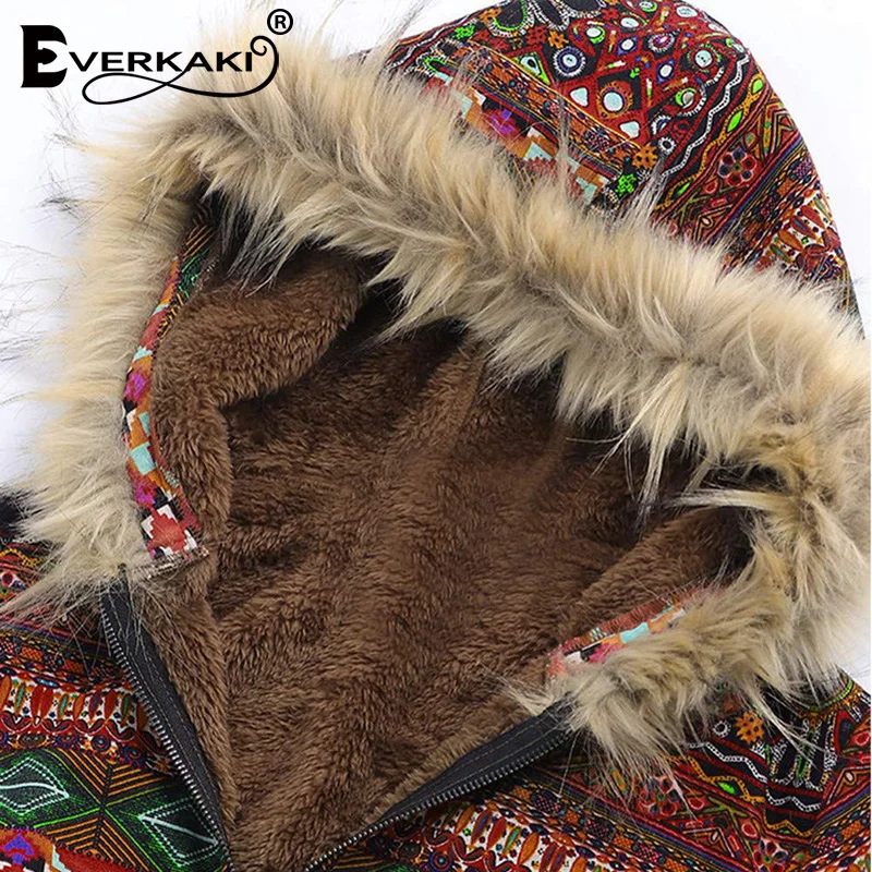 Everkaki Boho бархатные куртки пальто для женщин толстая молния с шапкой теплые плюс