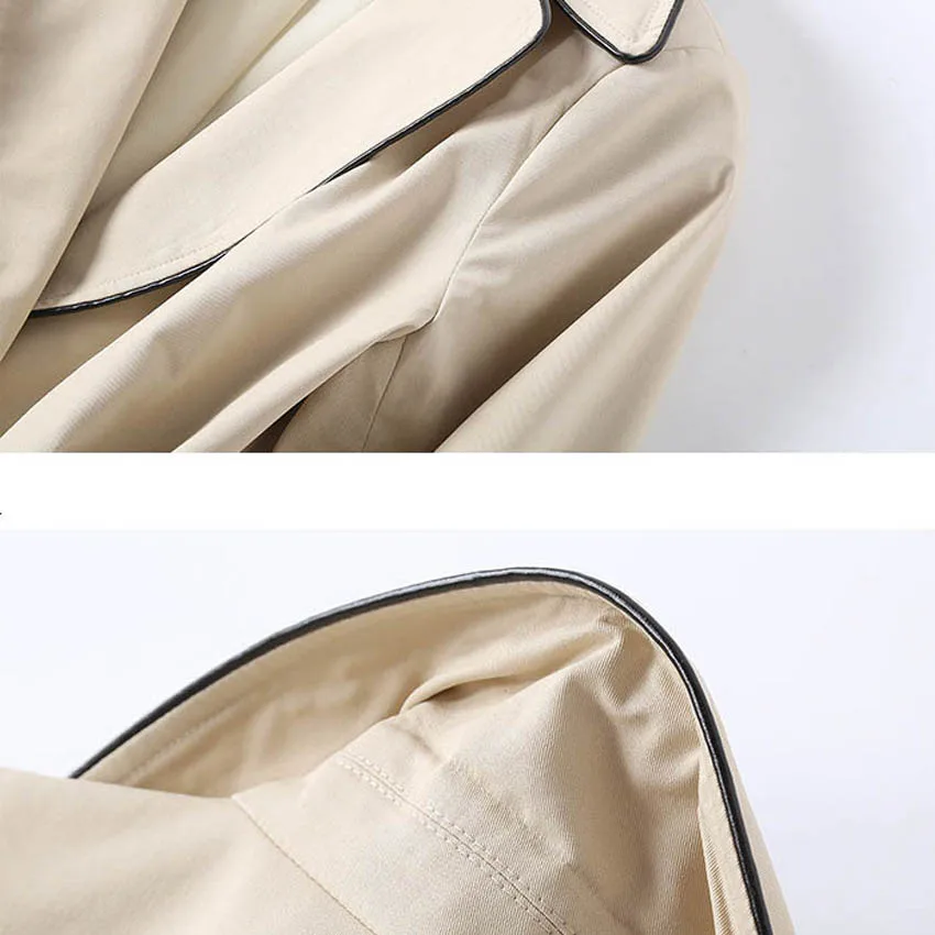 

Color contrast belt slim trench coat women single breasted turn down collar cotton coats new autumn winter collection