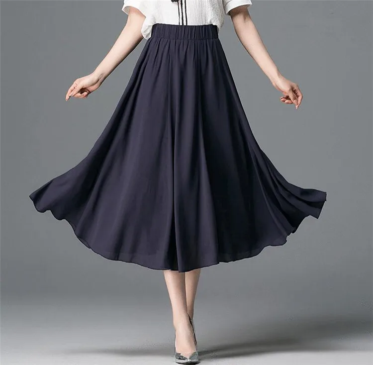 navy blue Шифоновые женские юбки высокая эластичная талия плиссированная Длинная летняя юбка Повседневная однотонная Vestidos размера плюс 5XL 6XL 7XL новые юбки - Цвет: navy blue