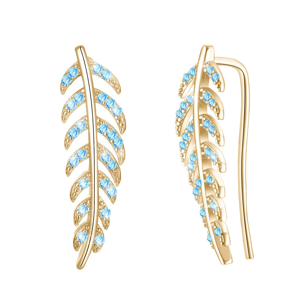Light Blue and Gold Модный серебристый циркониевый 925 пробы, серебряные серьги в виде листьев, серьги-гвоздики - Окраска металла: Light Blue and Gold