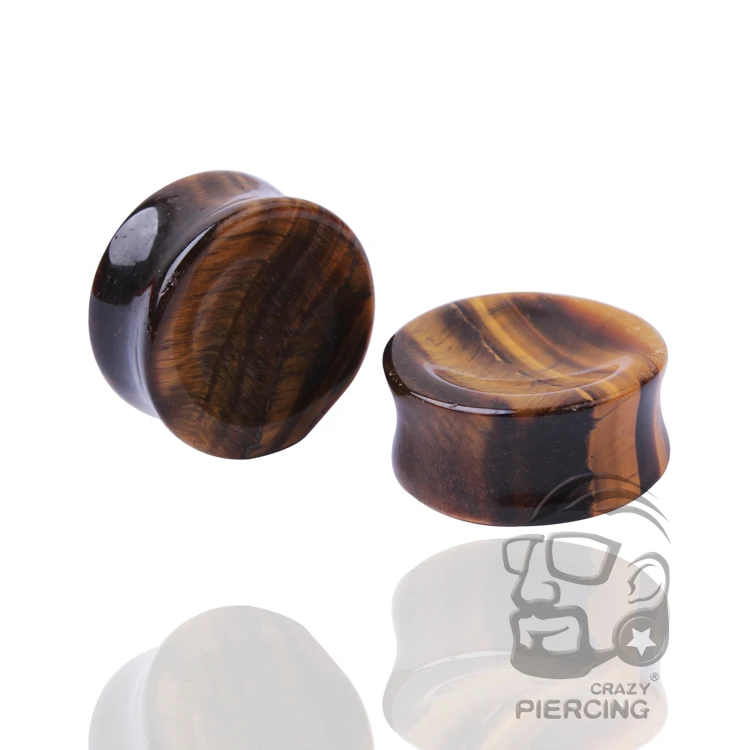 1 пара Двойной Вогнутый желтый тигровый глаз камень ушной датчик штекер телесный