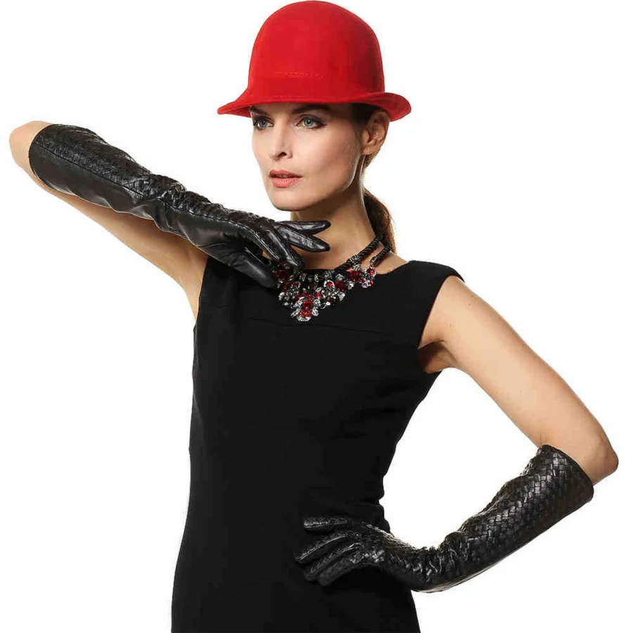 New Arrival  Women Gloves 44cm Long Goatskin Glove Fashion Elbow Real Genuine Leather Black Sheepskin Free Shipping L108NN