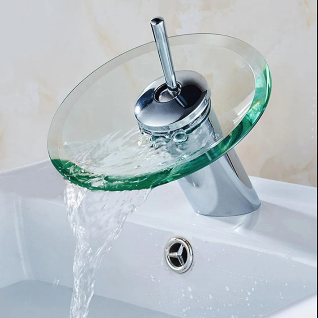 

New Bathroom Waterfall Basin Toque Sink Mixer Torneira Tap Faucet Chrome Polished Glass Edge Faucet Tap With Water Inlet Pipe