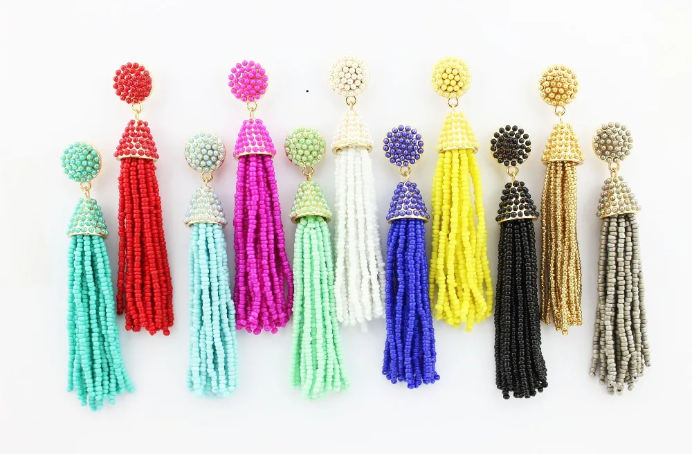 

ZWPON Fashion Sead Beads Tassel Drop Earrings Colorful Bohemia Seed Beads Tassel Drop Earrings for Woman Female Jewelry