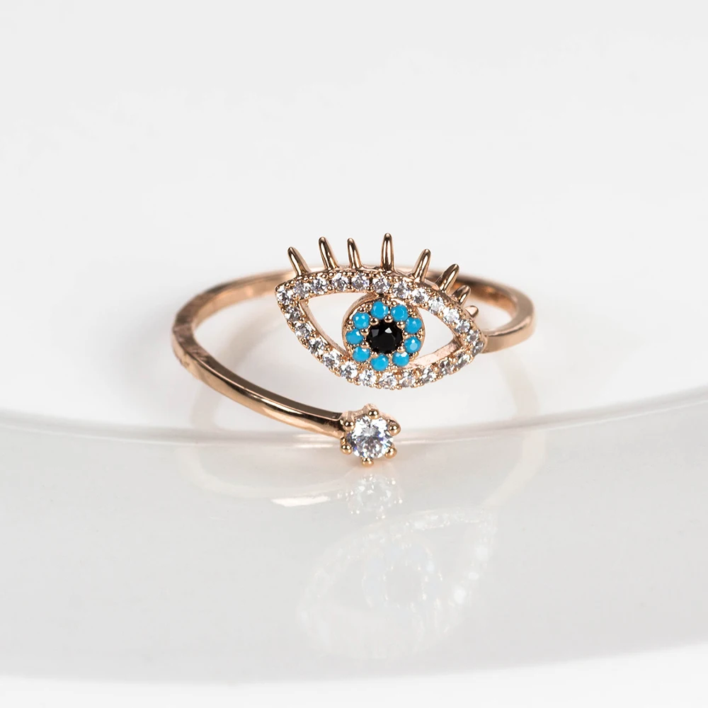 Lucky Eye Открытые Кольца Evil Eye медь микро проложить кубический циркон Регулируемые кольца с драгоценными камнями Женское кольцо подарки Ювелирные изделия Подарки EY3472