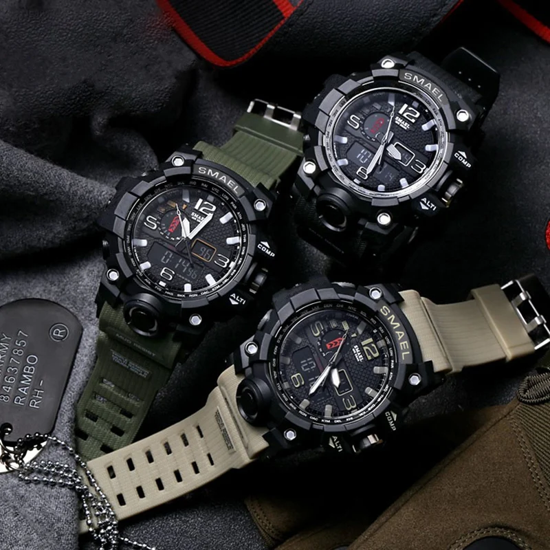 SMAEL Gold Bial Watches Top Brand Luxury Dual Display Mens Military Quartz Wristwatch Men Resistant Sports Digital Watch Relogio | Наручные