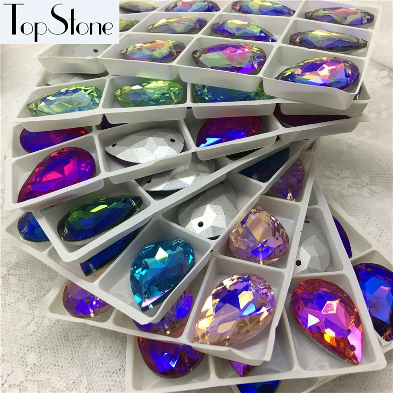 TopStone хрустальные стеклянные острые шитые свободные бусины цвета AB капли для