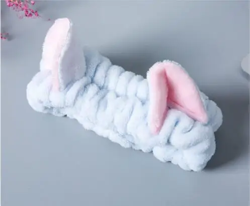 Blue Милые кошачьи ушки, повязки для макияжа, для мытья лица, душа, спа-маска, мягкие и милые повязки для волос с большим бантом для женщин и девочек HB009 - Цвет: Blue