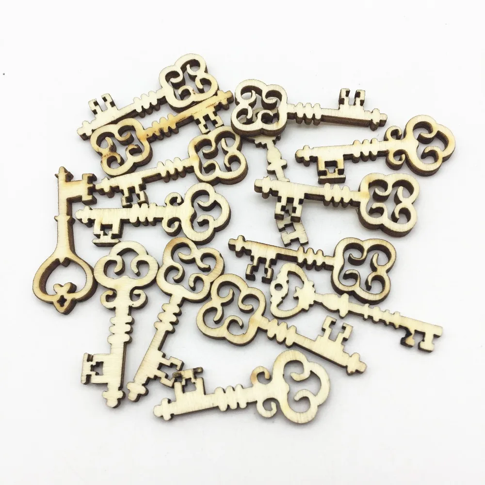 

1000pcs 40mm Natural Mixed Wood Keys Shapes Tags Confetti Emebellishments Cardmaking Pendant Wedding Invites Crafts Scrapbooking
