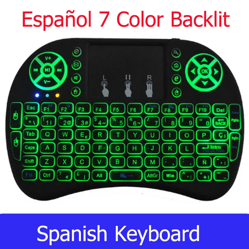 Espana Keyboard AAA I8 Клавиатура 2,4 ГГц Беспроводная клавиатура с сенсорной панелью Air mouse Пульт дистанционного управления для Android tv BOX T9 X96 Max AAA батарея - Цвет: Espana Keyboard AAA