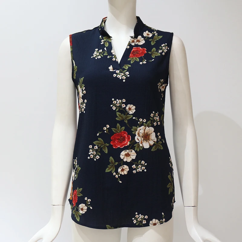 Блузка женская с цветочным принтом Повседневная Свободная рубашка без рукавов