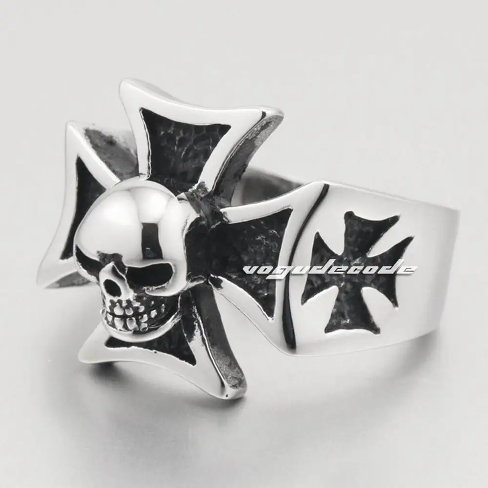 Мужское байкерское кольцо из нержавеющей стали 316L с крестом и черепом 6B001