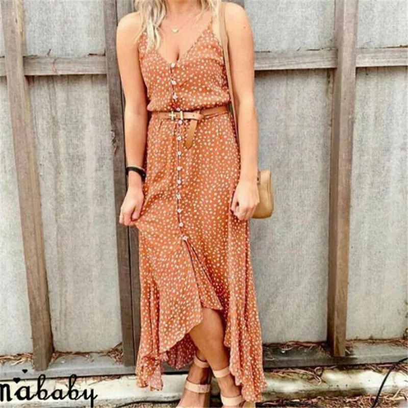 Женское платье в горошек с открытой спиной и V-образным вырезом | Женская одежда