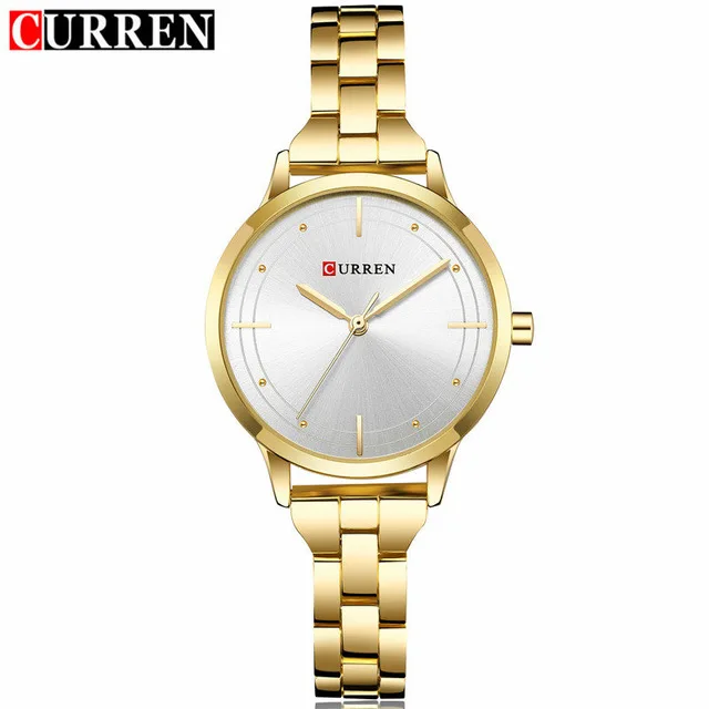 gold white Curren брендовые роскошные черные браслет из нержавеющей стали стильные женские кварцевые часы модное платье женские часы подарки Relogio Feminino - Цвет: gold white