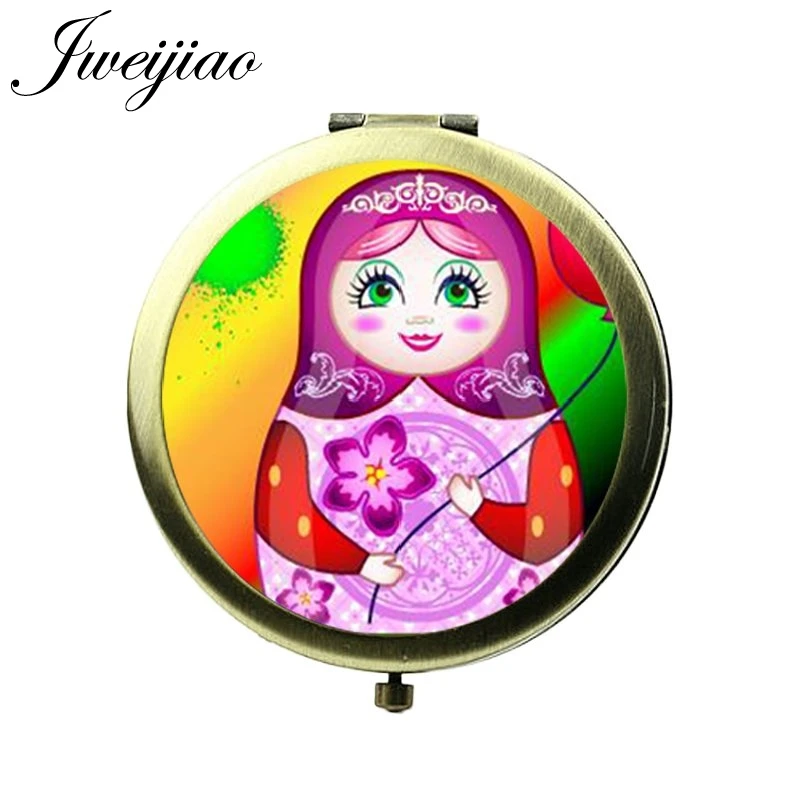 JWEIJIAO Россия Матрешка фото стекло кабошон карманное зеркало русская кукла для девочек винтажные бронзовые круглые компактные зеркала для макияжа - Цвет: TW52