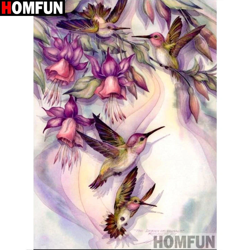 

Алмазная 5d-картина HOMFUN «Птицы и цветы», вышивка крестиком из квадратных/круглых страз, домашний декор, A15024