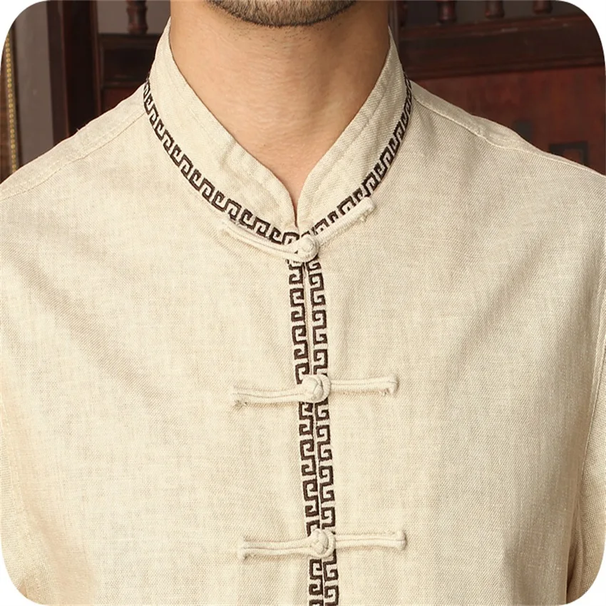 Горячая Распродажа Китайская традиционная Мужская рубашка из хлопка и льна в 17