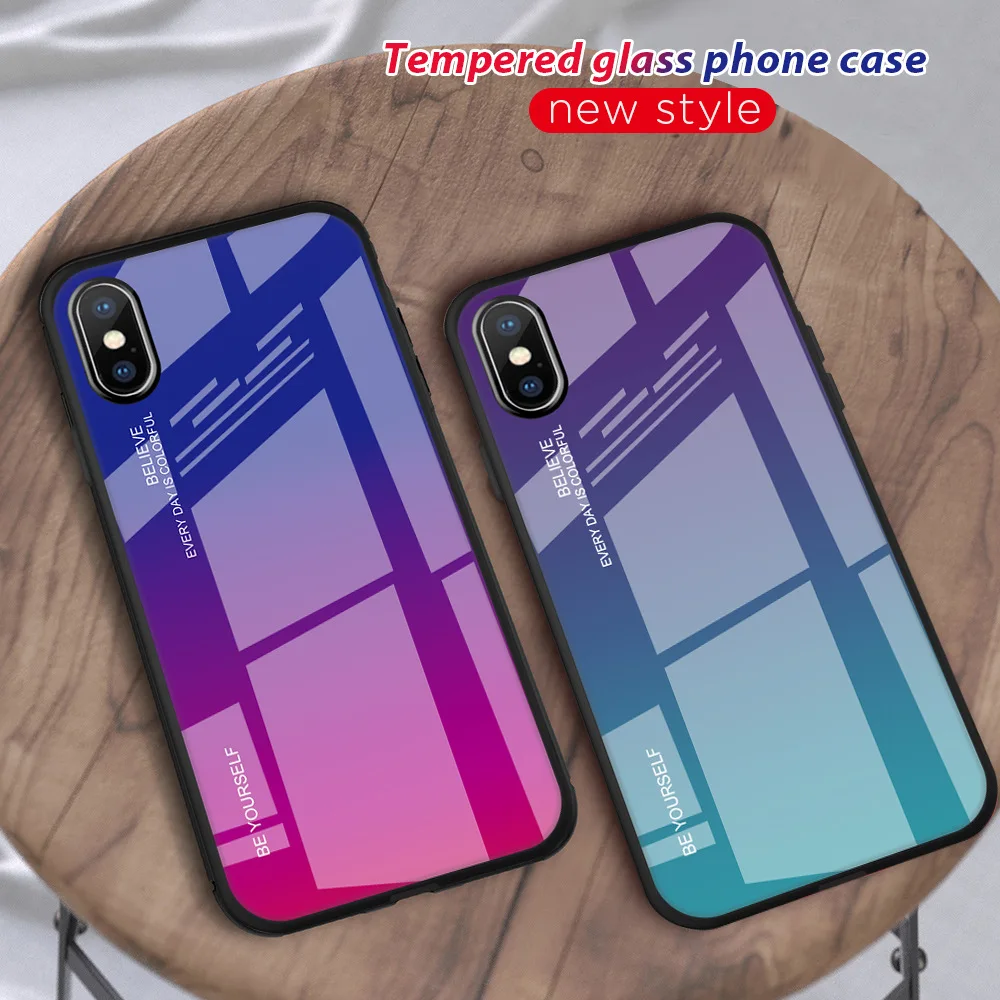 Чехол из закаленного стекла с градиентом для Iphone11 6 6S 7 7P 8Plus X XR XS max 2019 | Мобильные
