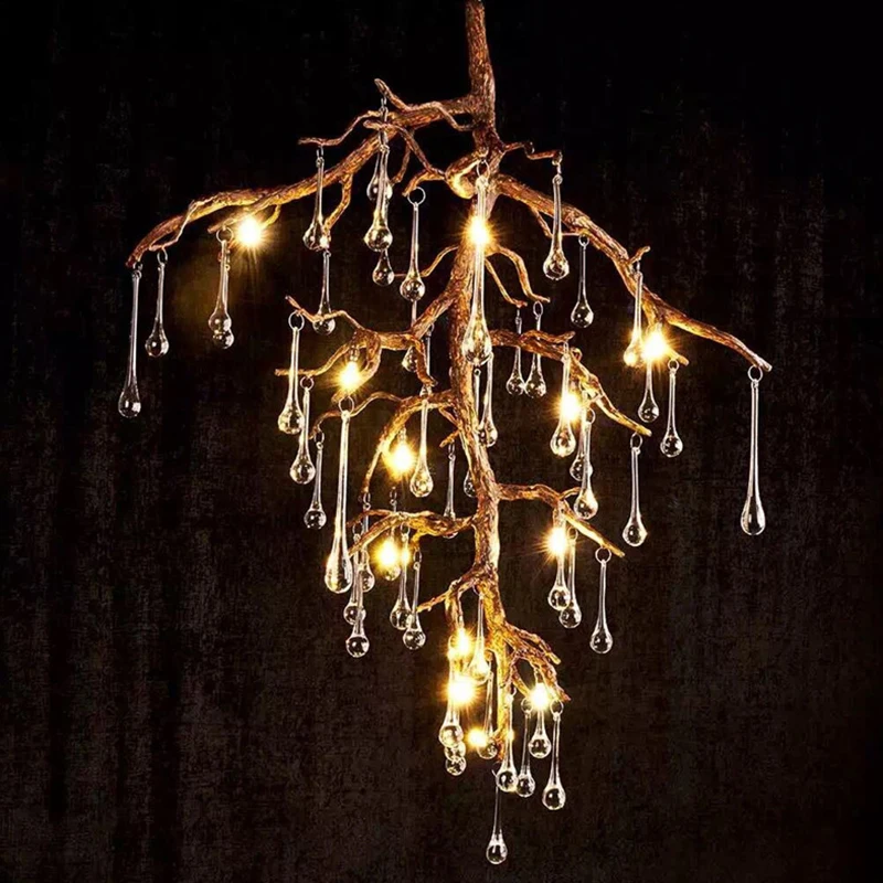 

Handmade twig crystal LED lamp art pendant lamp G4 7/8/9 heads For restaurant Parlor Bar Coffee store Suspension Lights G234