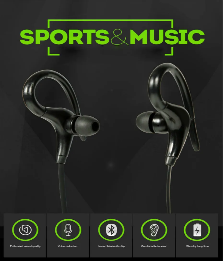 Bass беспроводные наушники Bluetooth ушные крючки спортивные наушники для бега Xiaomi iPhone Samsung Android телефон гарнитура