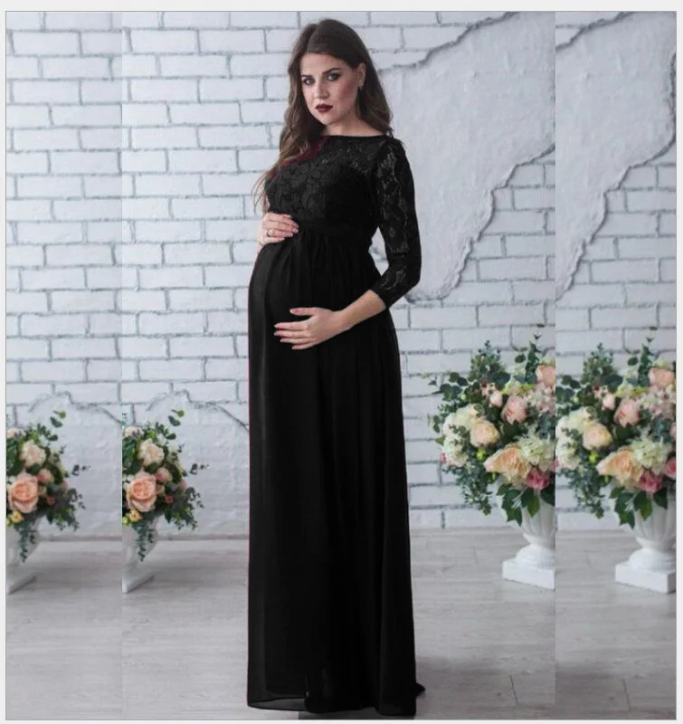 

Maternity Clothes Dresses Pregnant Party Evening Dress Photography Maternity Woman Lady Long Sleeve Clothes Lace Plus Size