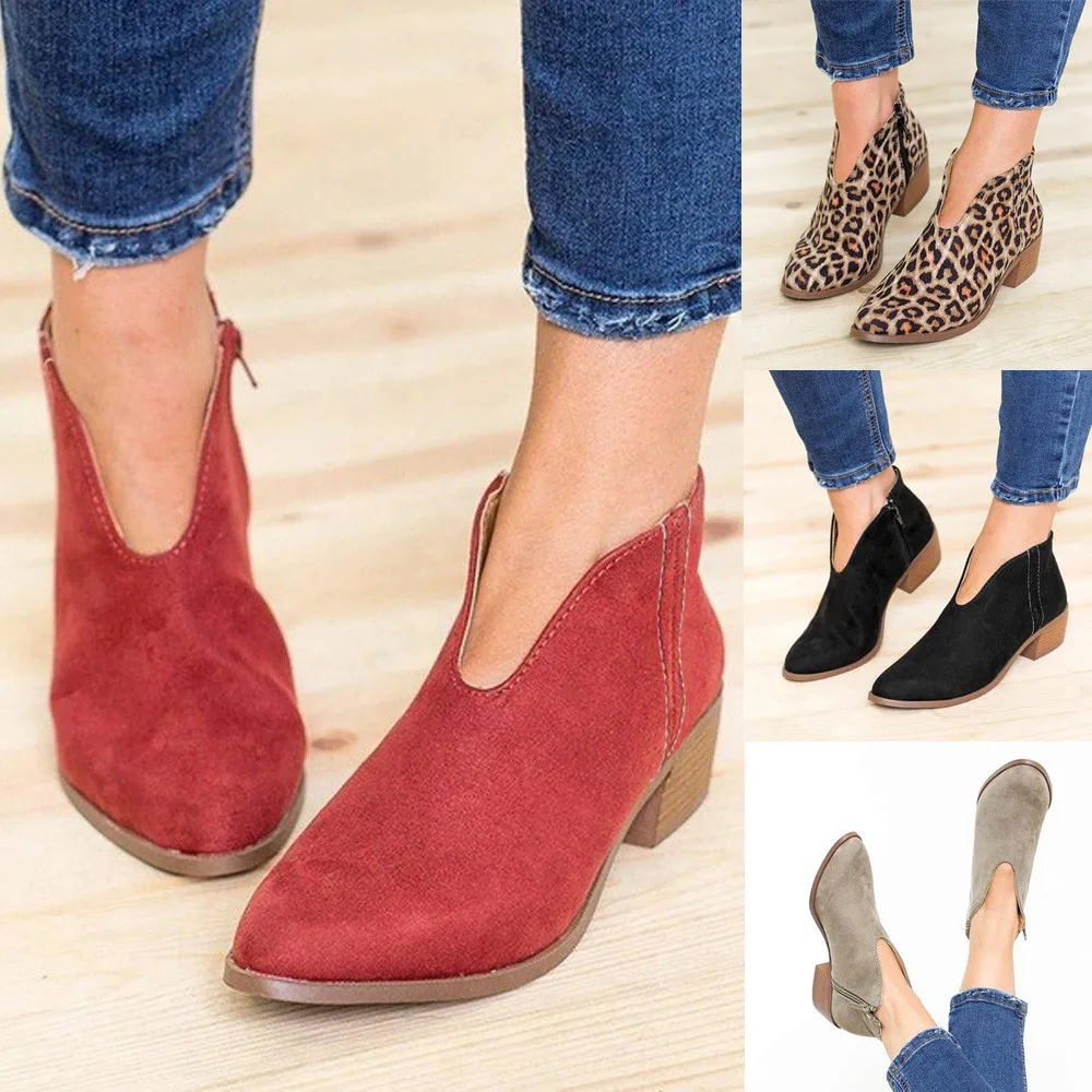 Women Ankle Boots Square Low Heel multi Color Suede Zipper Round Toe Shoesbotas mujer invierno 2019 #N3 | Обувь