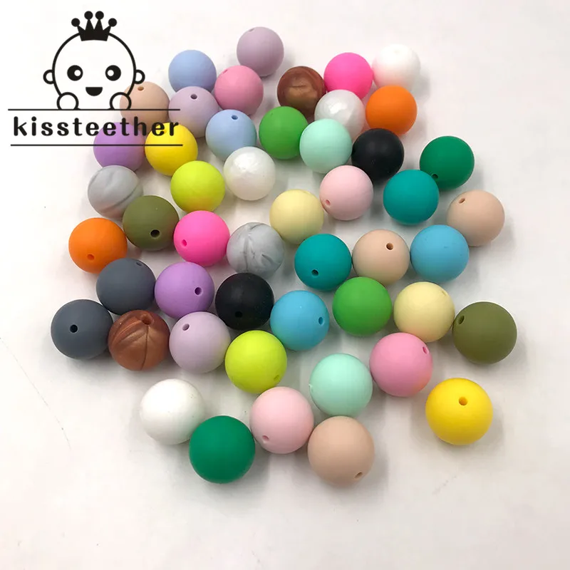 100pc Silicone Baby Teething Teether Beads 15mm Safe Food Grade Care Chew Round Silicone Beads Necklace