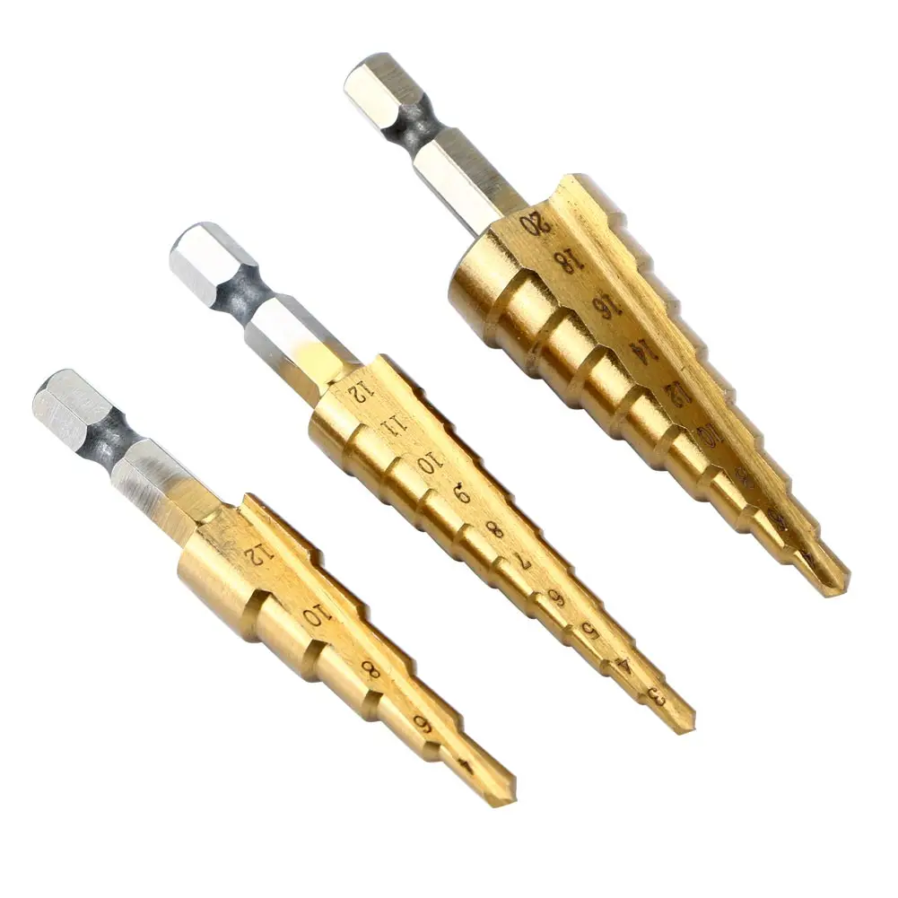 3 шт. HSS метрическое титановое покрытие набор ступенчатых сверл 12 мм 4 20