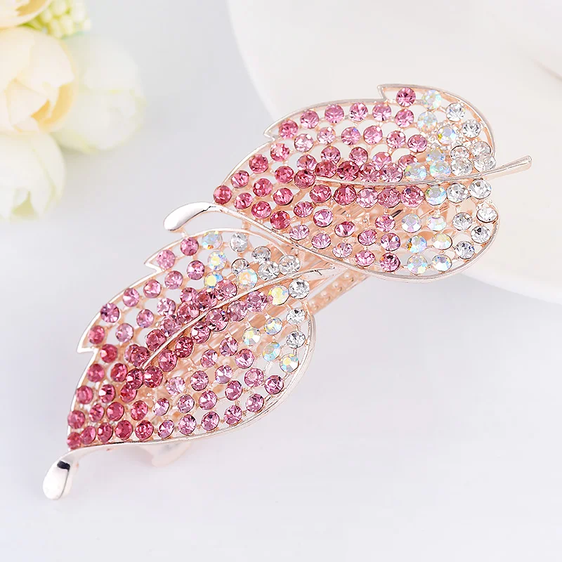 EASYA Высокое качество Полный Кристалл Шпилька для волос в виде листа Hairwear ювелирные с золотым оттенком металлические стразы листья заколки для волос