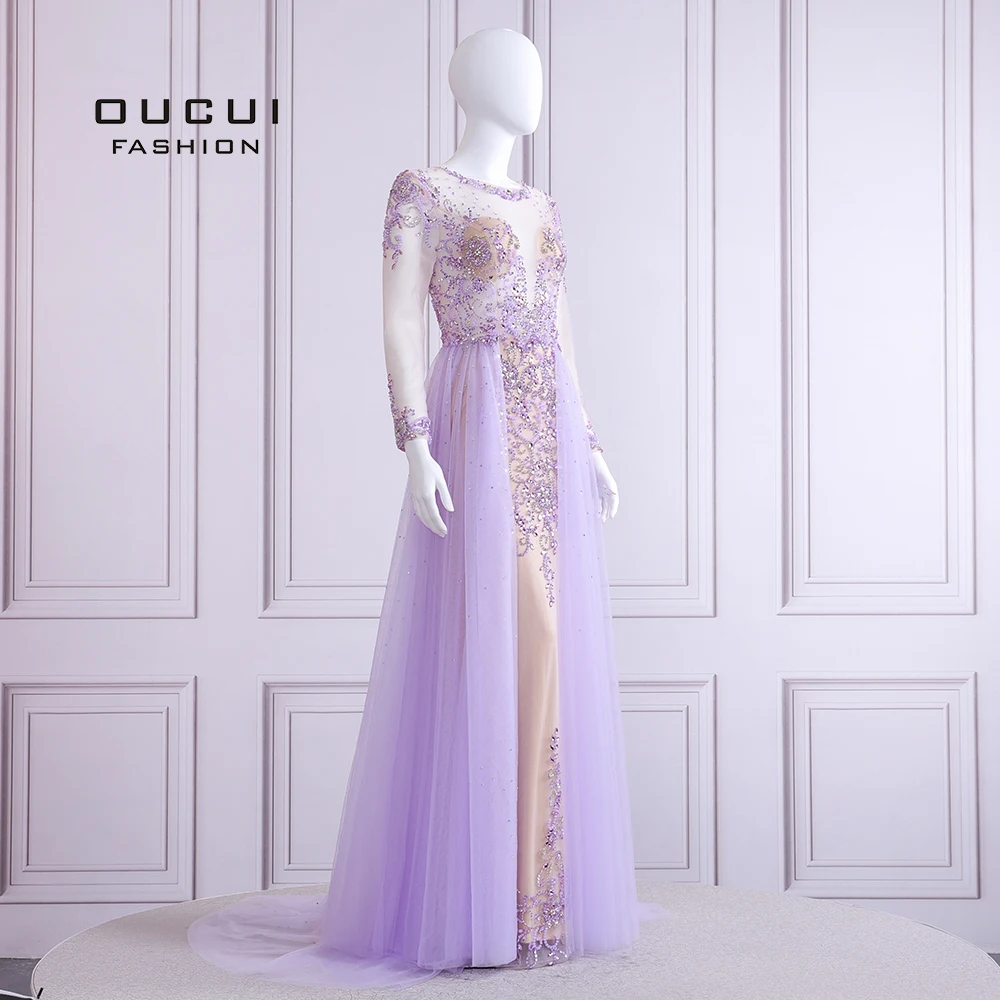 Женское вечернее платье со шлейфом элегантное Сиреневое большого размера с