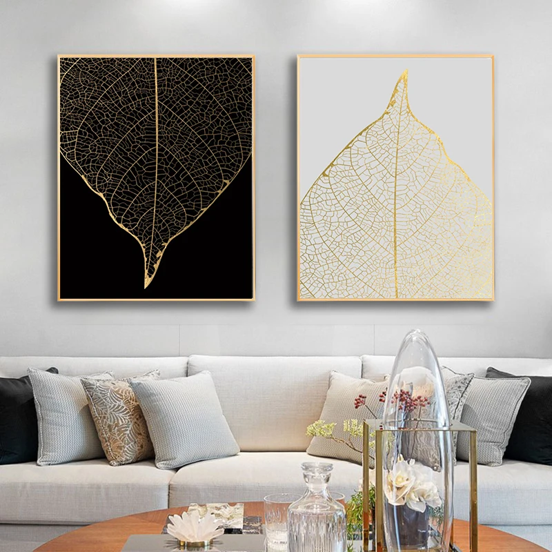 

Golden Texture Leaves Nordic Prints Abstract Picture Posters Cuadros Canvas Painting For Living Room Bedroom Home Wall Decor Art