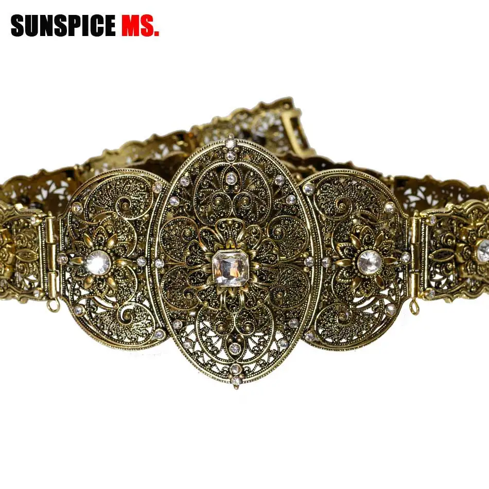 belt261retrogold SUNSPICE-MS шикарный кафтан металлический пояс для женщин антикварные золотистые этнические свадебные хрустальные поясные пояса регулируемой длины индийские ювелирные изделия - Цвет: belt261retrogold